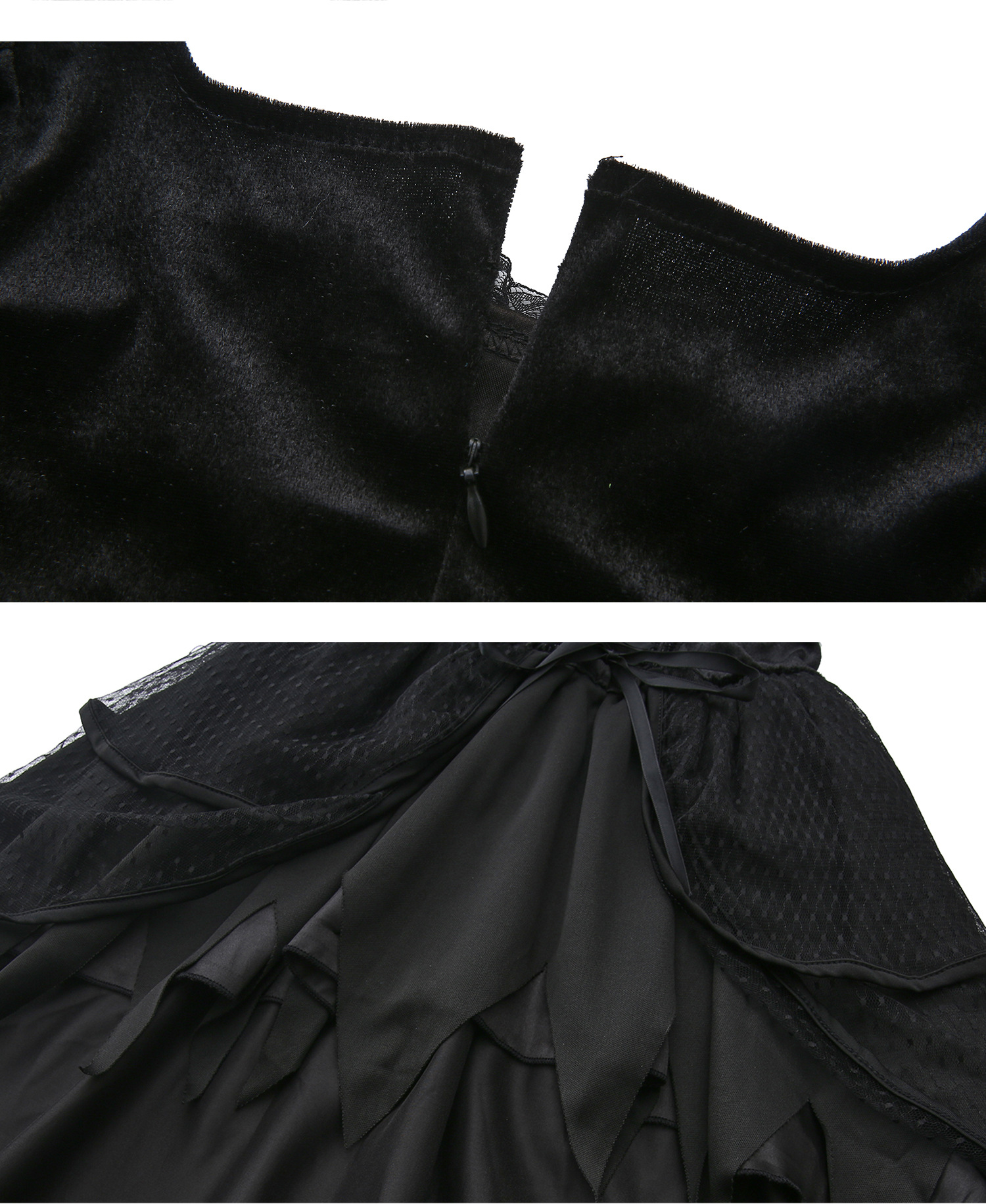 Gothic Witch Halloween Costume Dress Lace Up Puff Sleeves Devil Cosplay Outfit